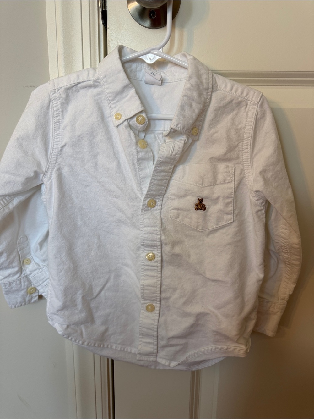 GAP White Button-Down Shirt with Embroidered Bear
